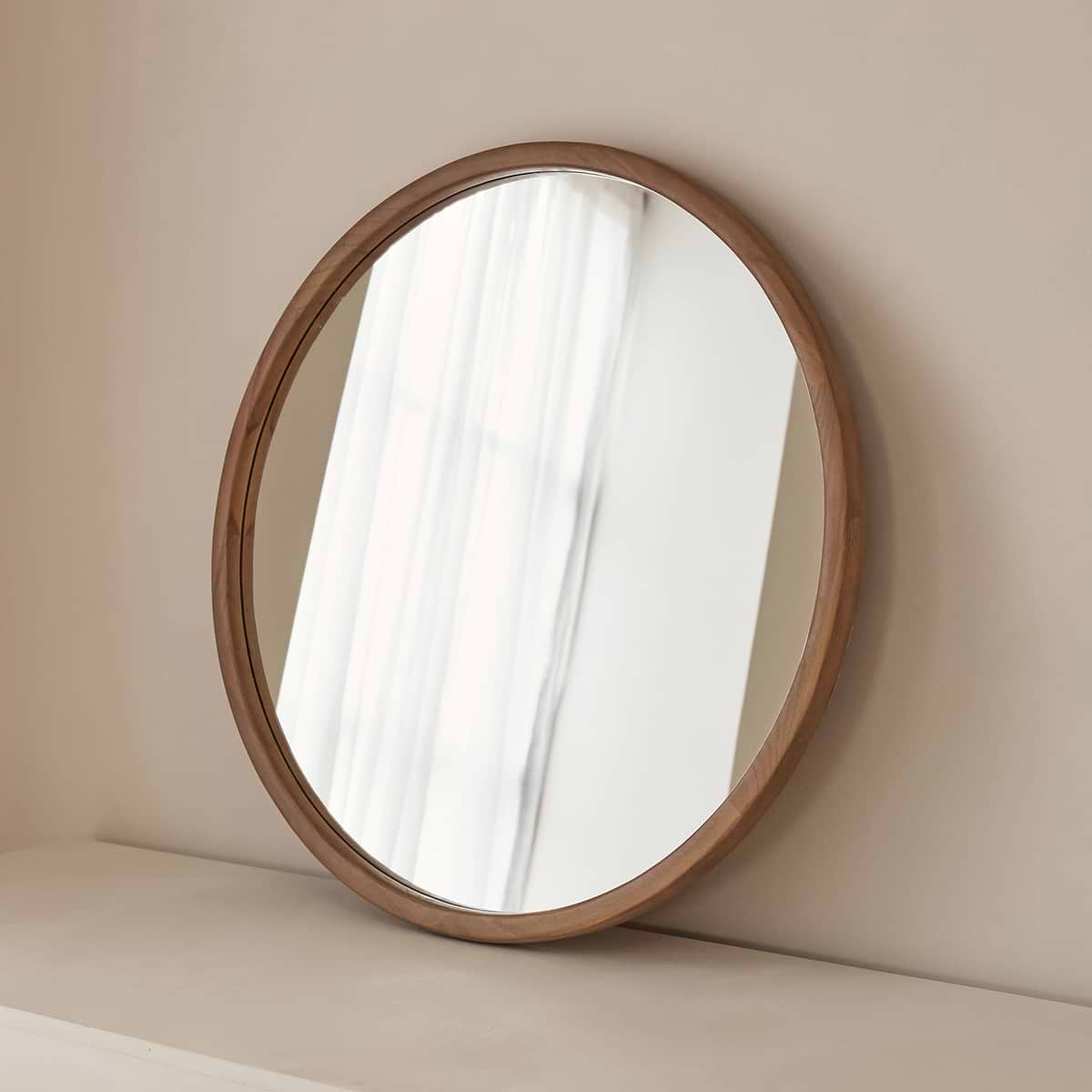 Arden - Warm Wood Round Wooden Wall Mirror 70cm x 70cm