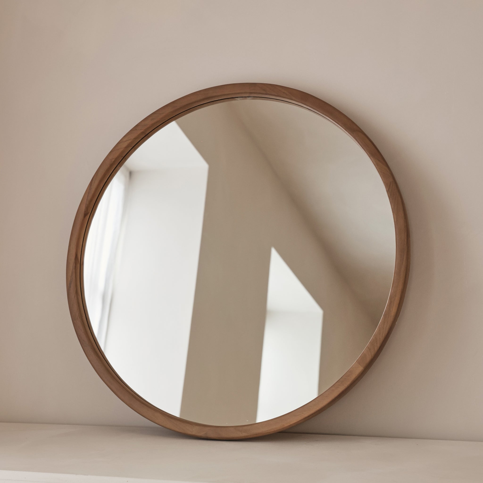 Arden - Warm Wood Round Wooden Wall Mirror 70cm x 70cm