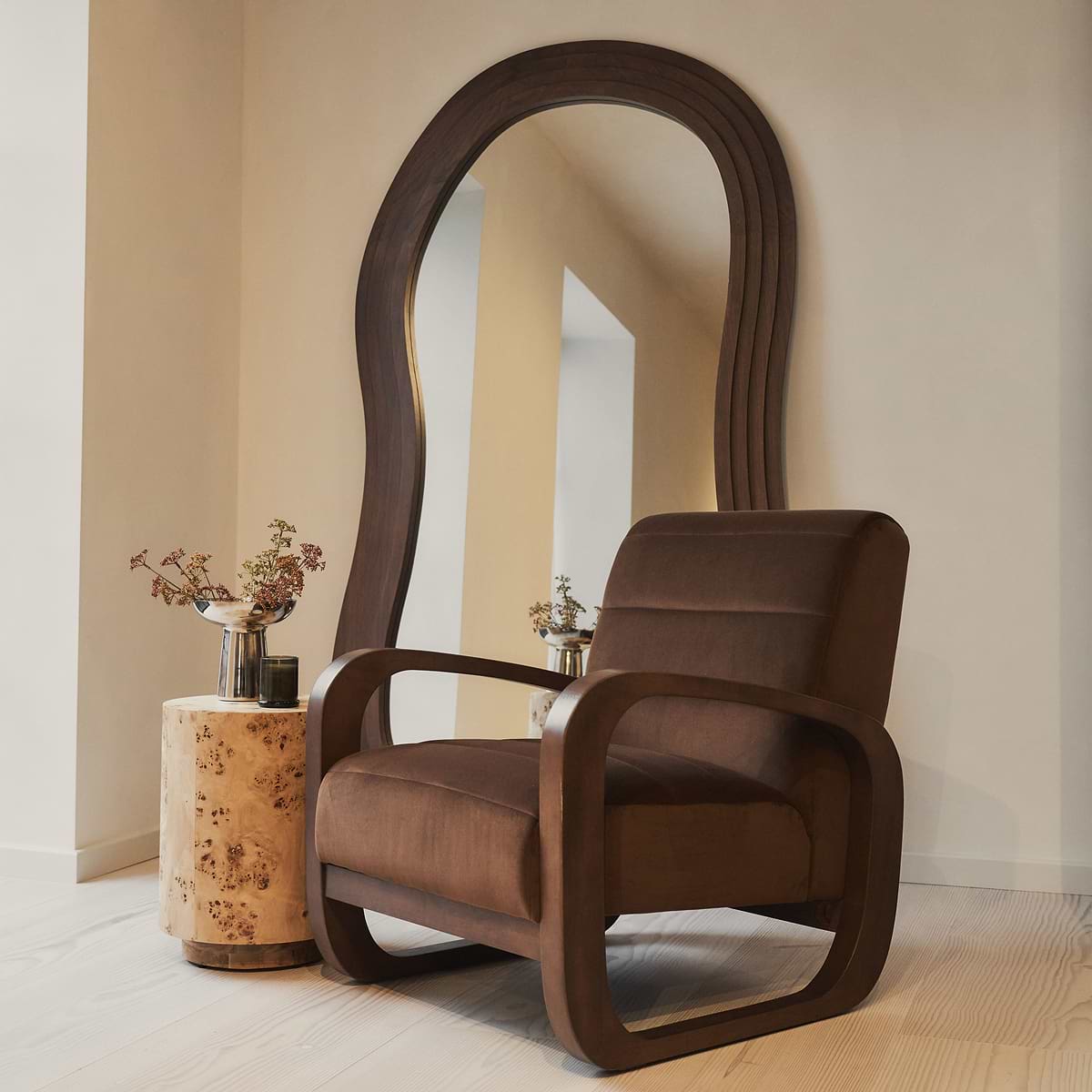 Dalton - Velvet Accent Chair Brown & Dark Wood