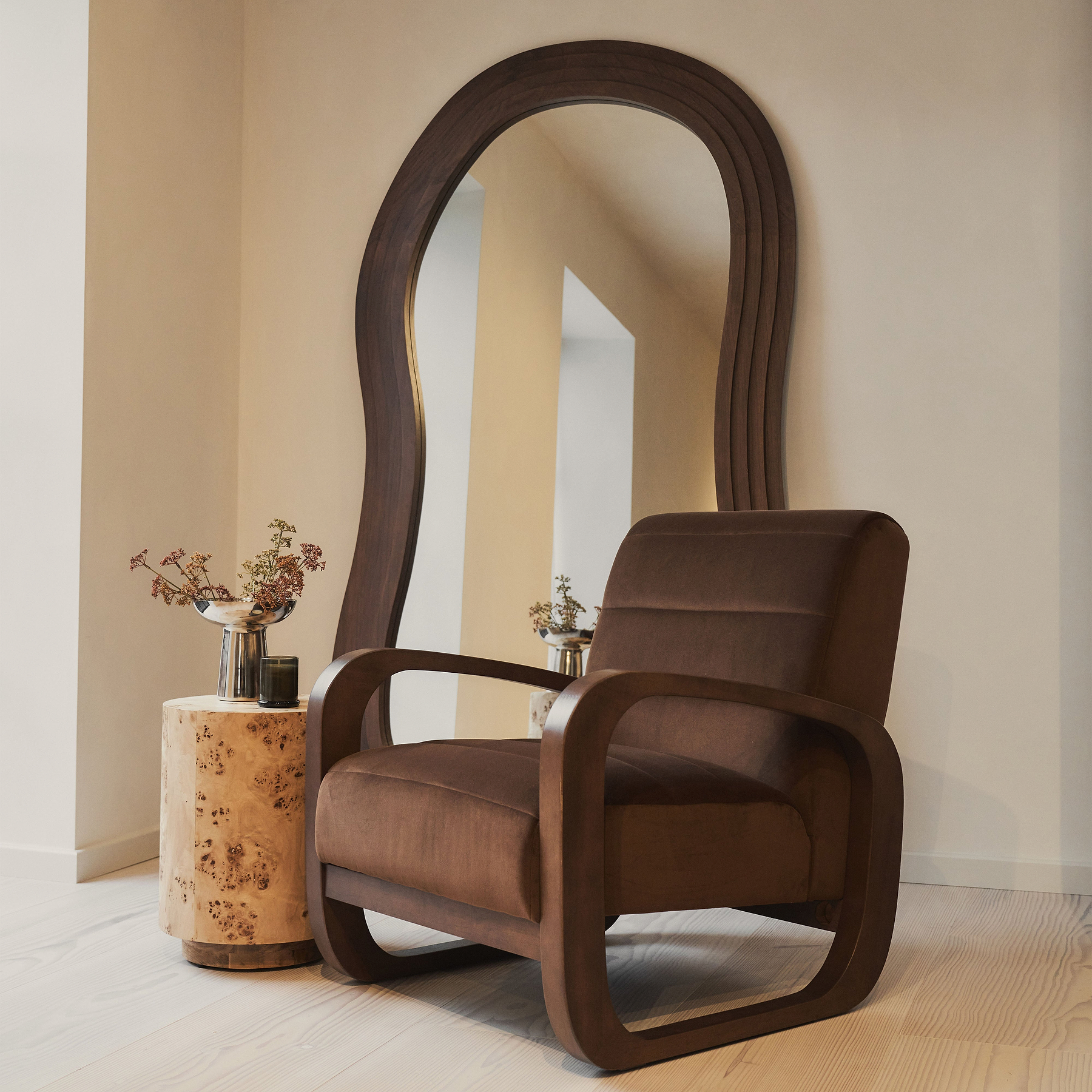 Dalton - Velvet Accent Chair Brown & Dark Wood