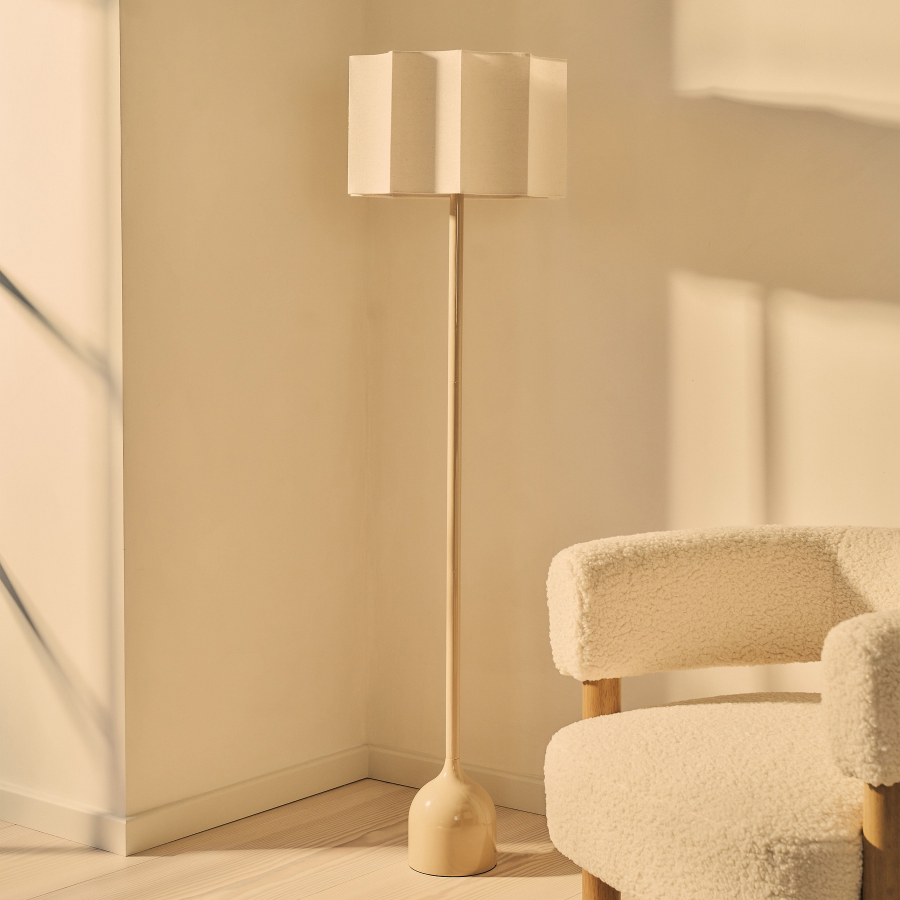 Esme - Beige Gloss Inverted Scallop Shade Floor Lamp