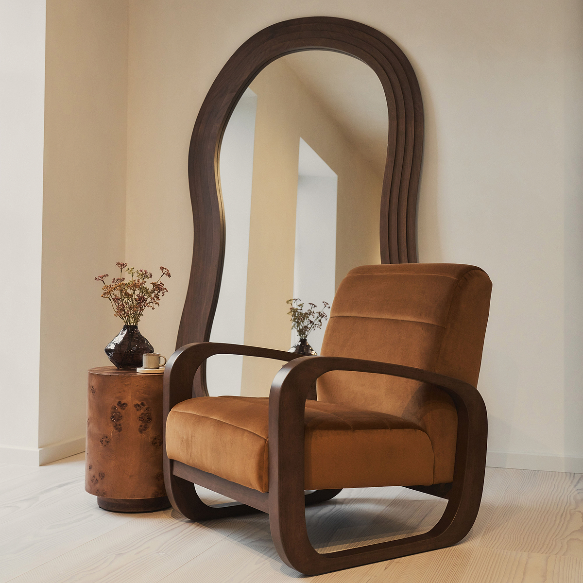 Dalton - Velvet Accent Chair Tobacco & Dark Wood