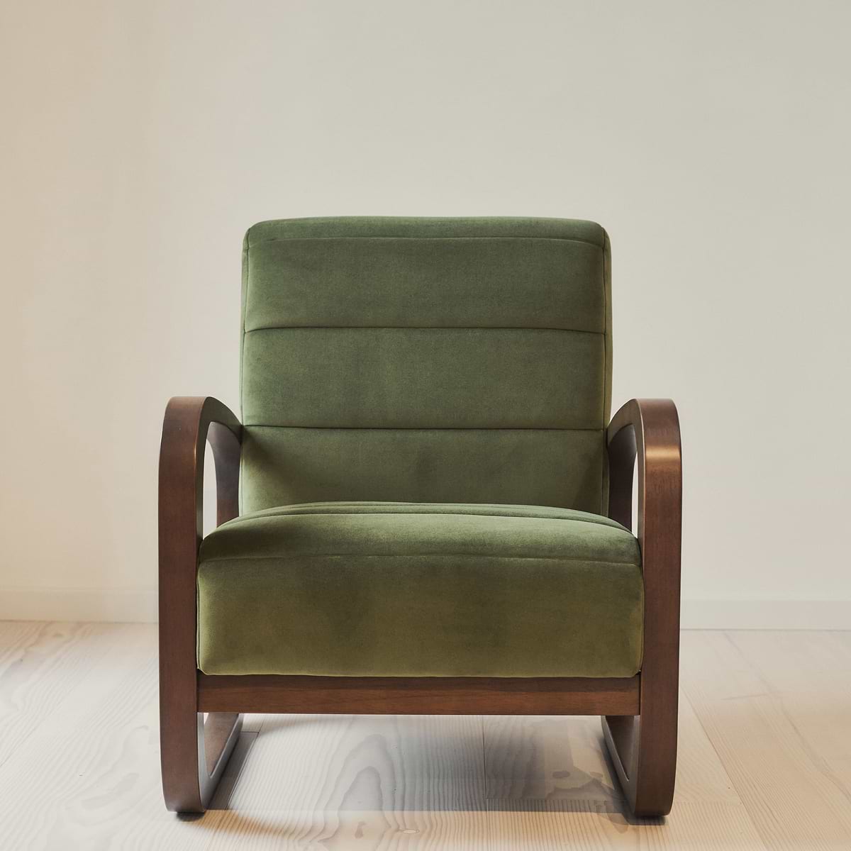 Dalton - Velvet Accent Chair Olive & Dark Wood