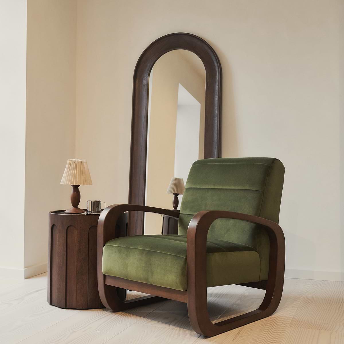 Dalton - Velvet Accent Chair Olive & Dark Wood