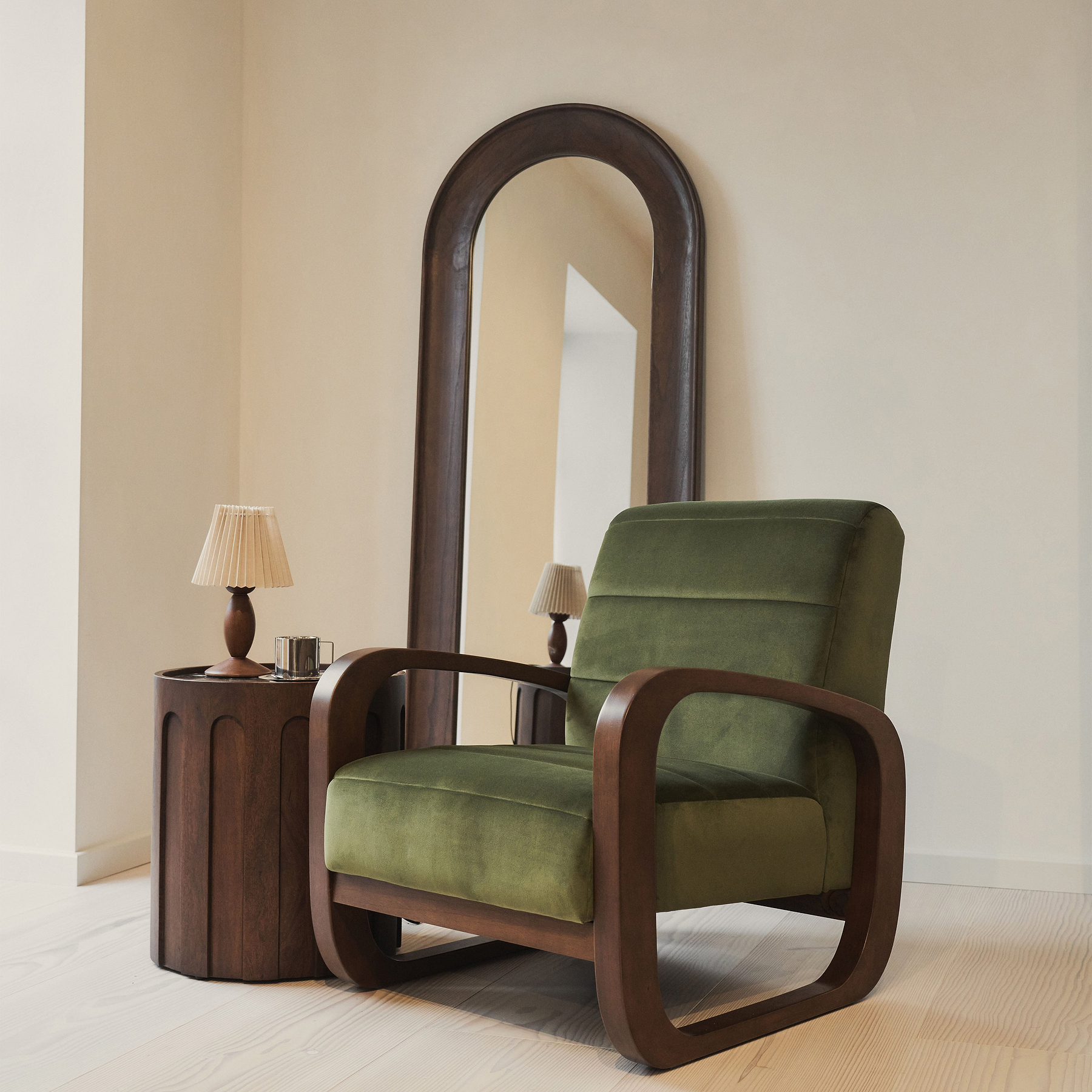 Dalton - Velvet Accent Chair Olive & Dark Wood