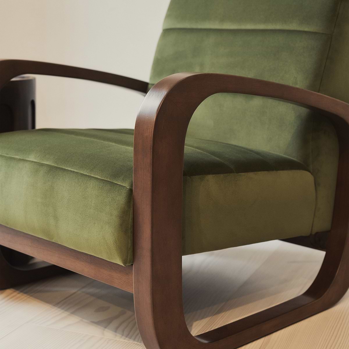 Dalton - Velvet Accent Chair Olive & Dark Wood