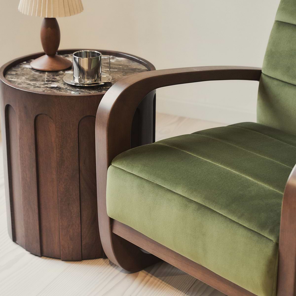 Dalton - Velvet Accent Chair Olive & Dark Wood