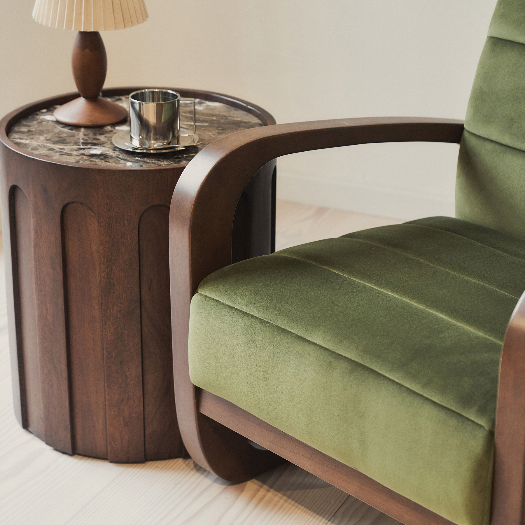 Dalton - Velvet Accent Chair Olive & Dark Wood