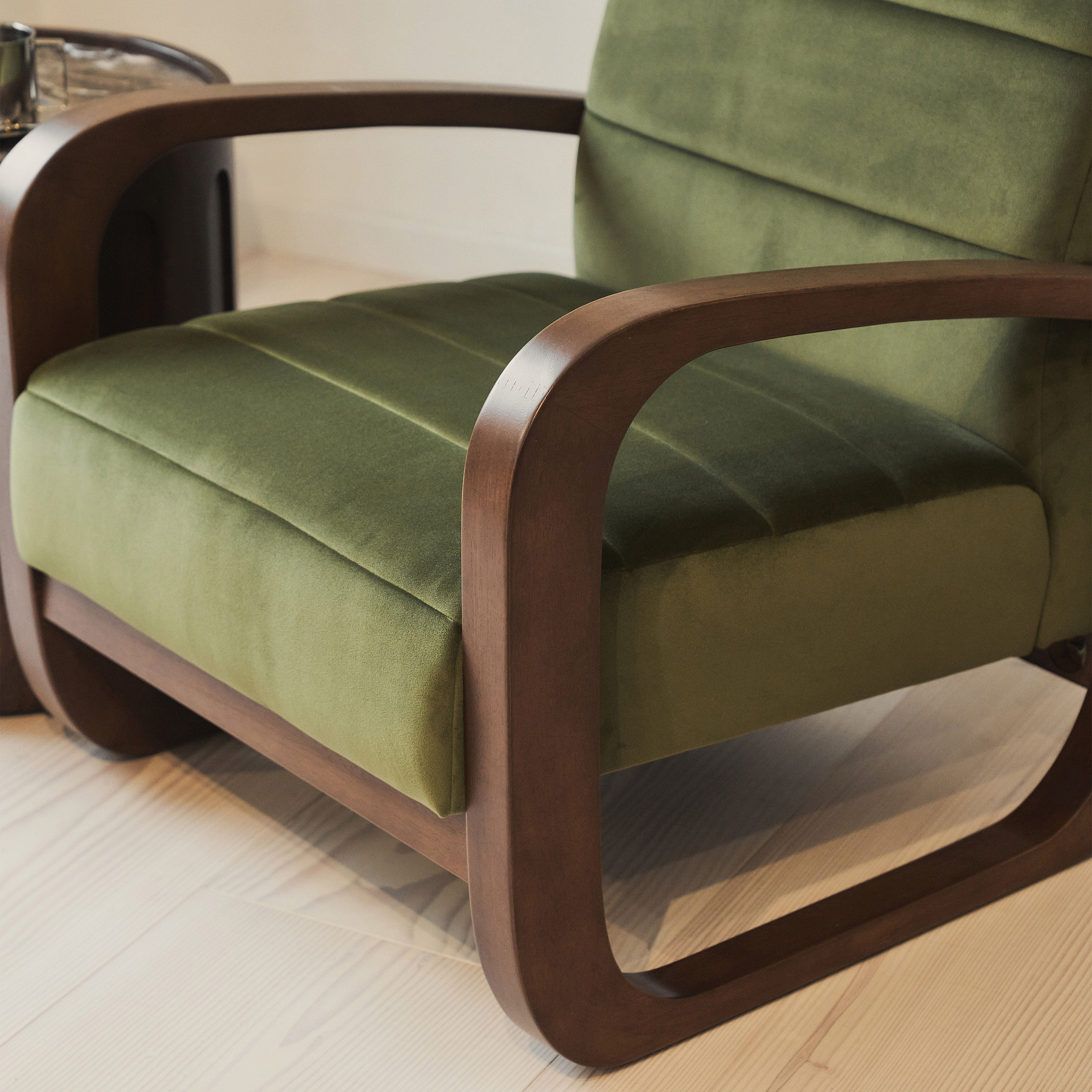 Dalton - Velvet Accent Chair Olive & Dark Wood