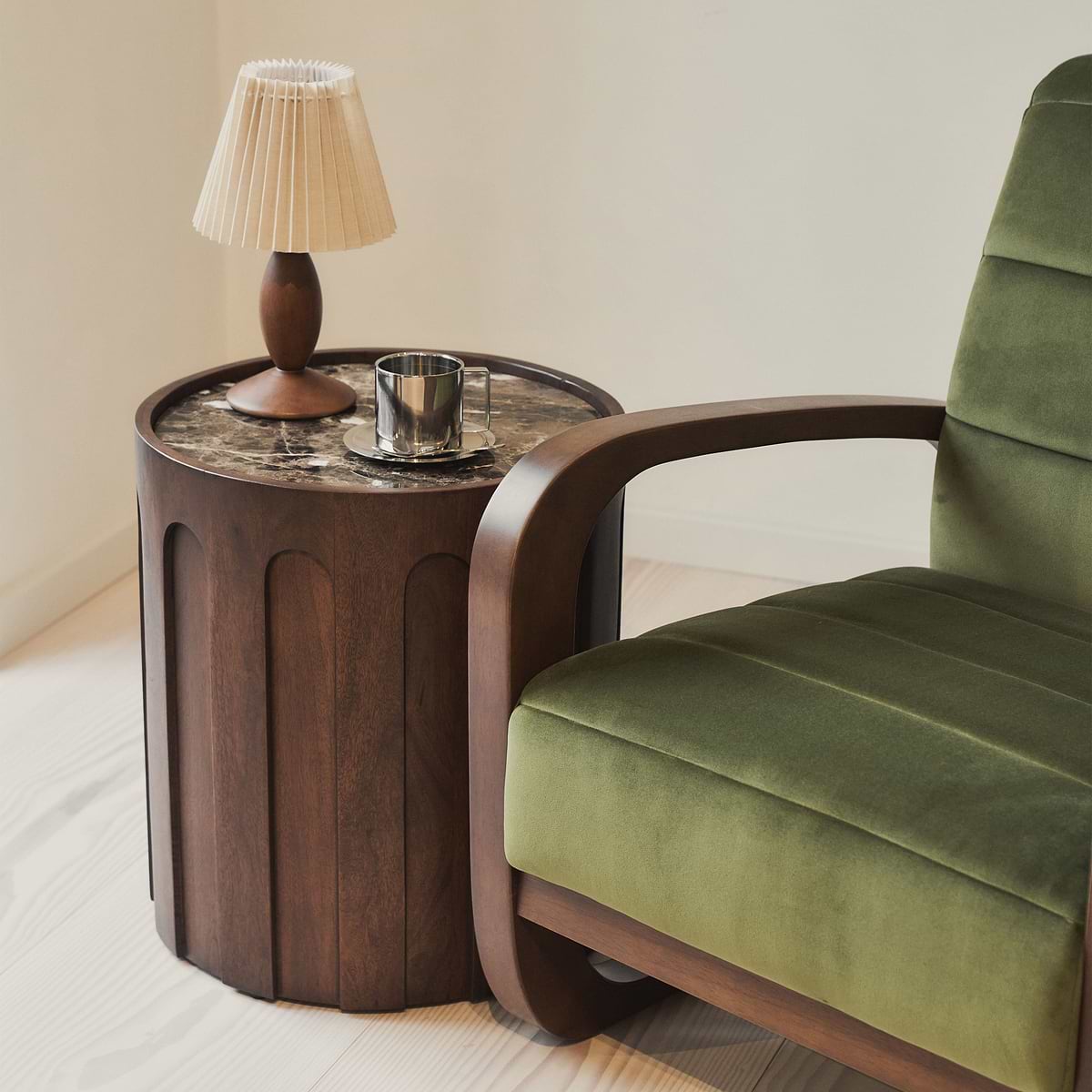 Dalton - Velvet Accent Chair Olive & Dark Wood