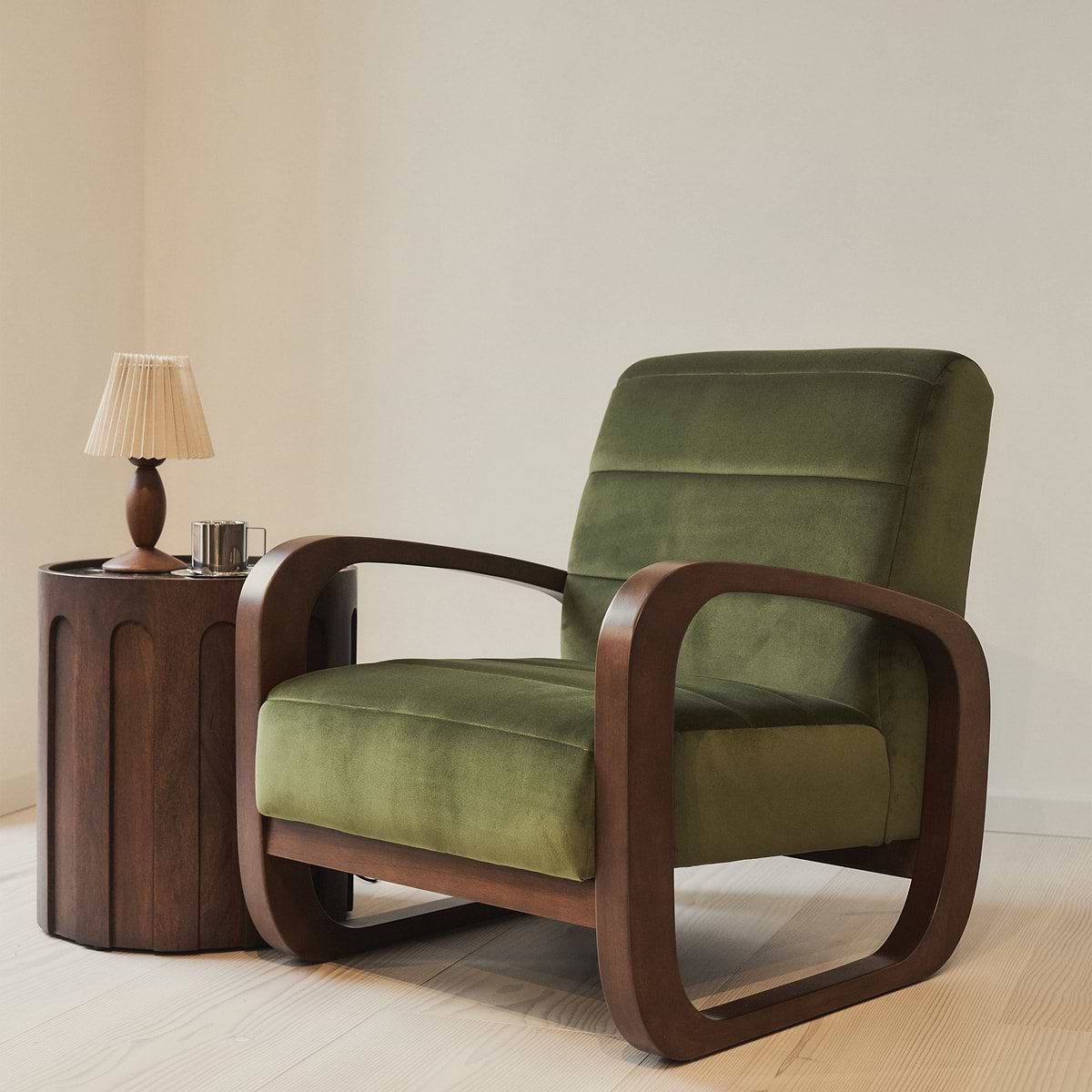 Dalton - Velvet Accent Chair Olive & Dark Wood
