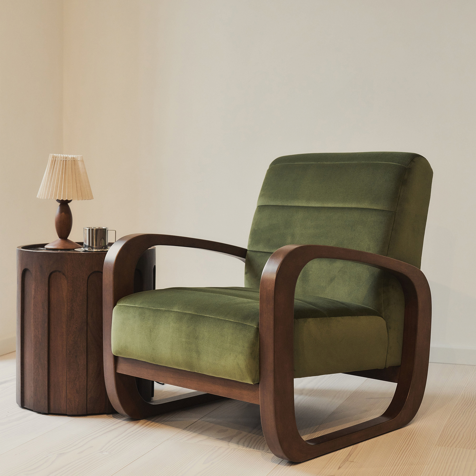 Dalton - Velvet Accent Chair Olive & Dark Wood