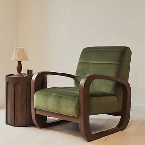 Dalton - Velvet Accent Chair Olive & Dark Wood