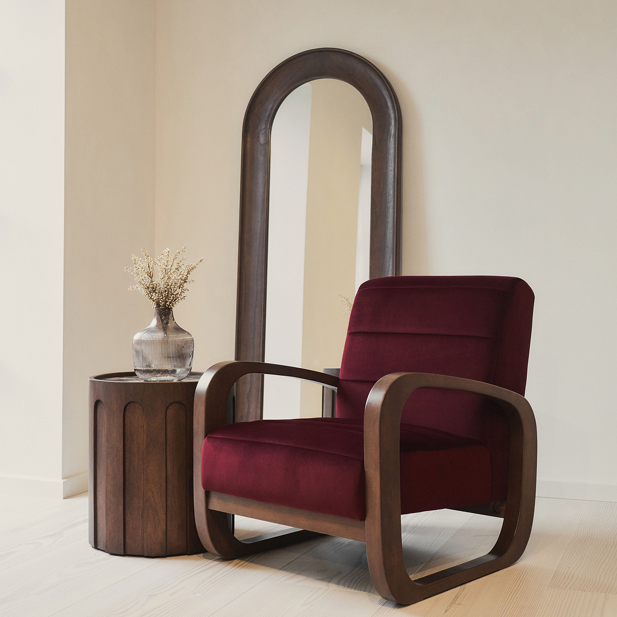Dalton - Velvet Accent Chair Merlot Red & Dark Wood