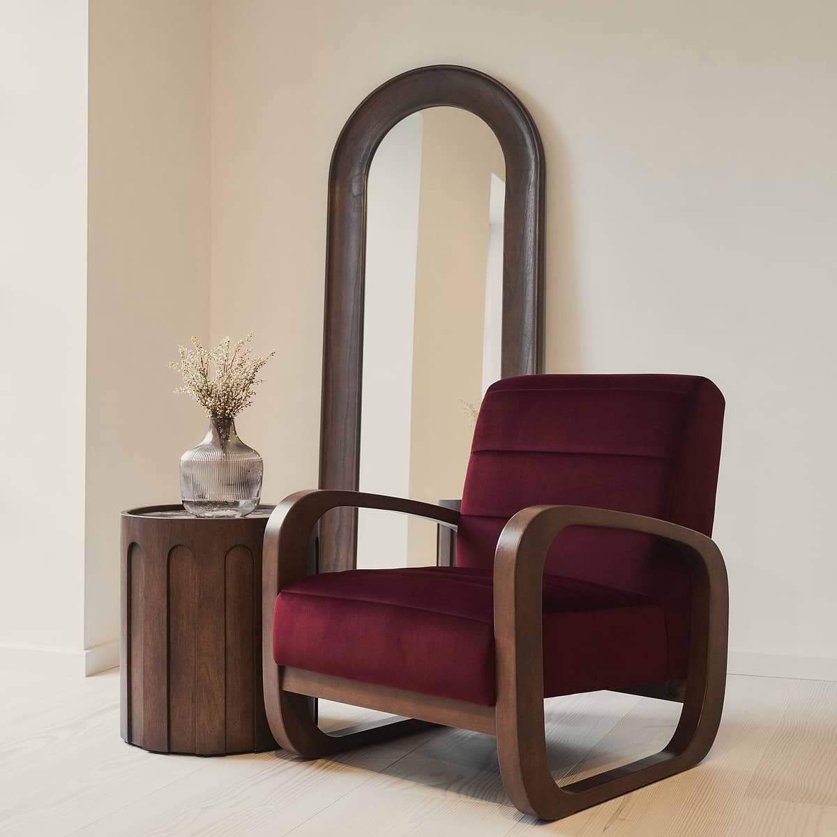 Dalton - Velvet Accent Chair Merlot Red & Dark Wood