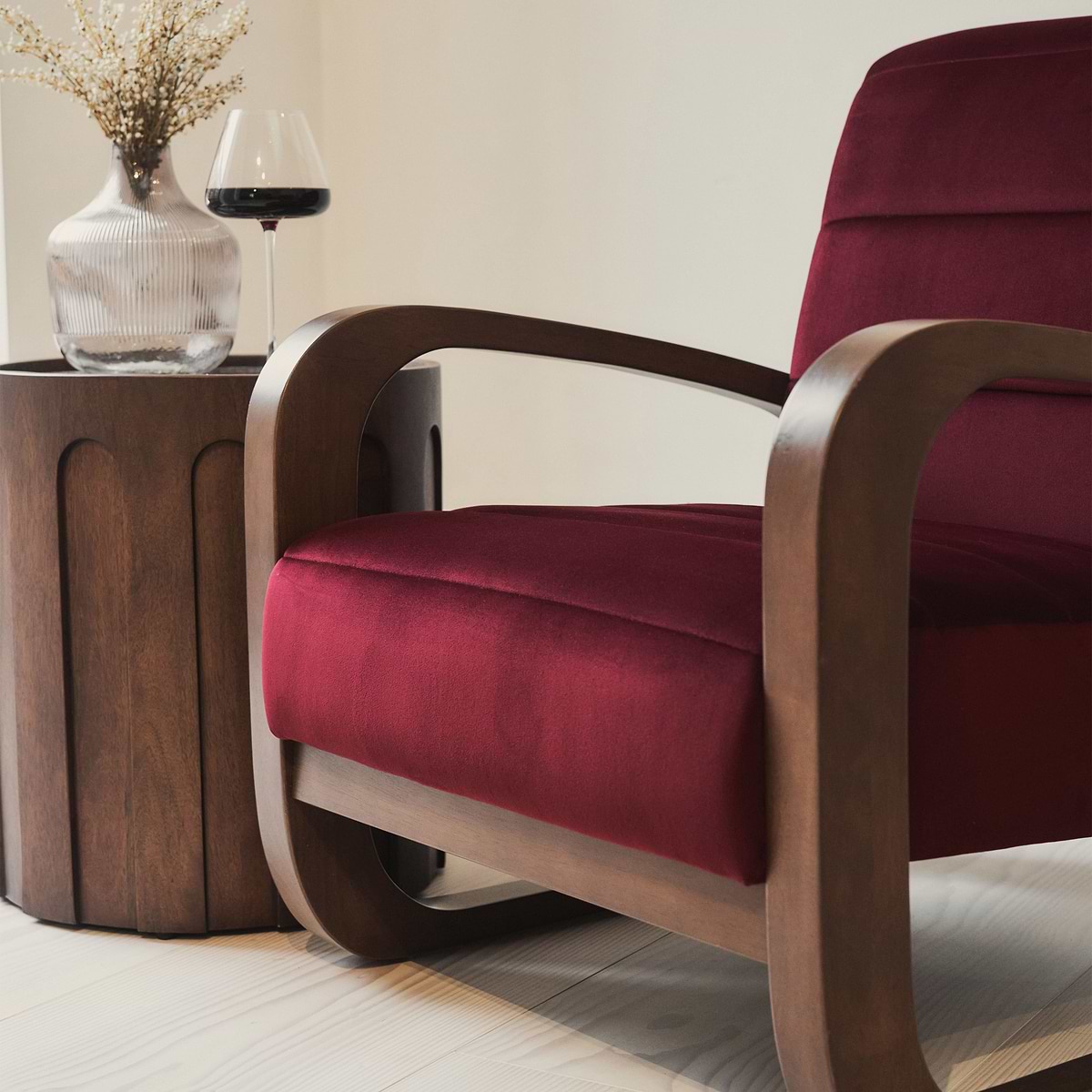 Dalton - Velvet Accent Chair Merlot Red & Dark Wood
