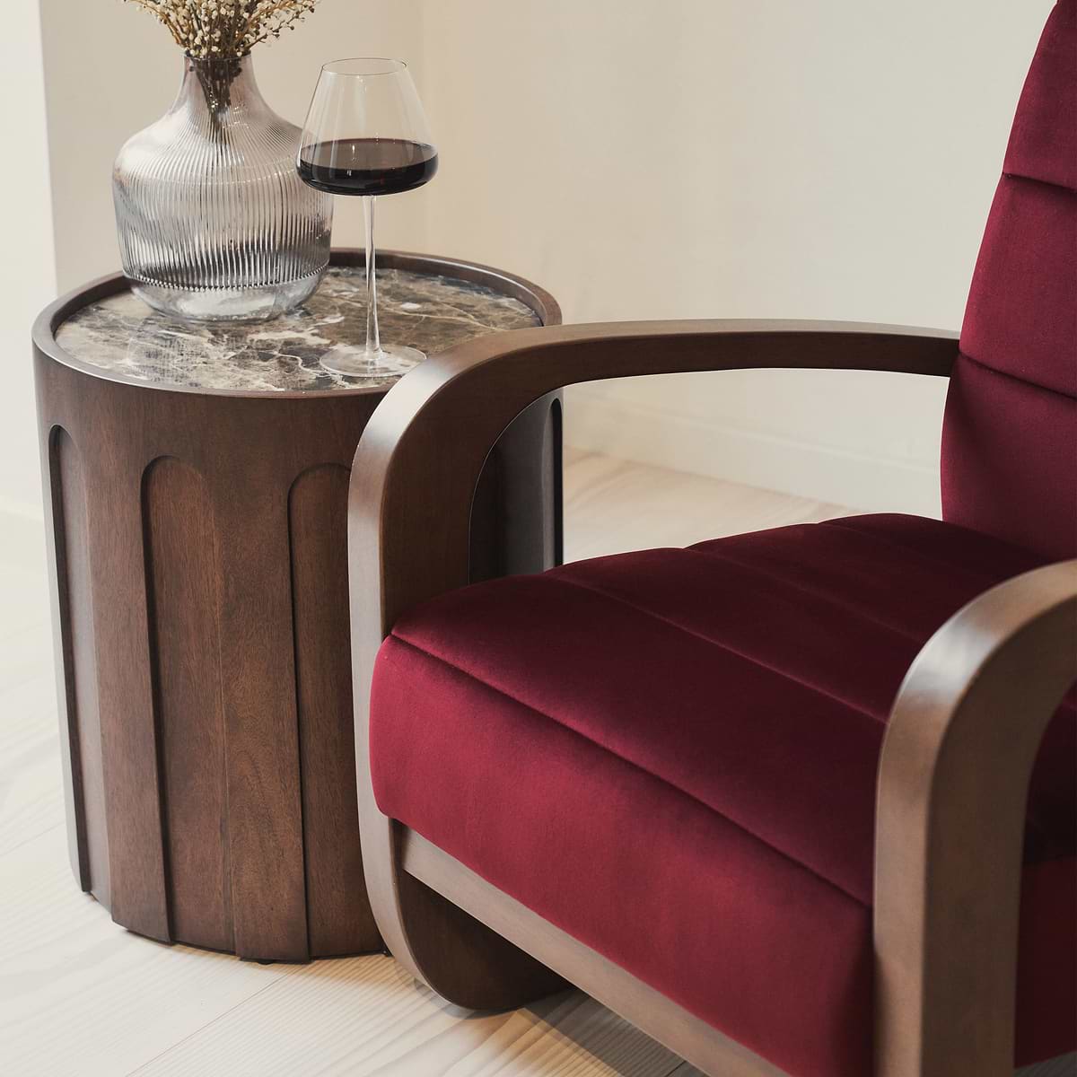 Dalton - Velvet Accent Chair Merlot Red & Dark Wood