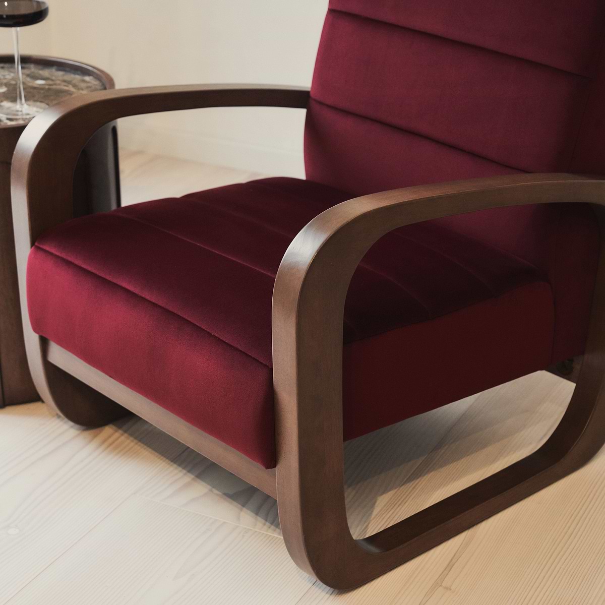 Dalton - Velvet Accent Chair Merlot Red & Dark Wood