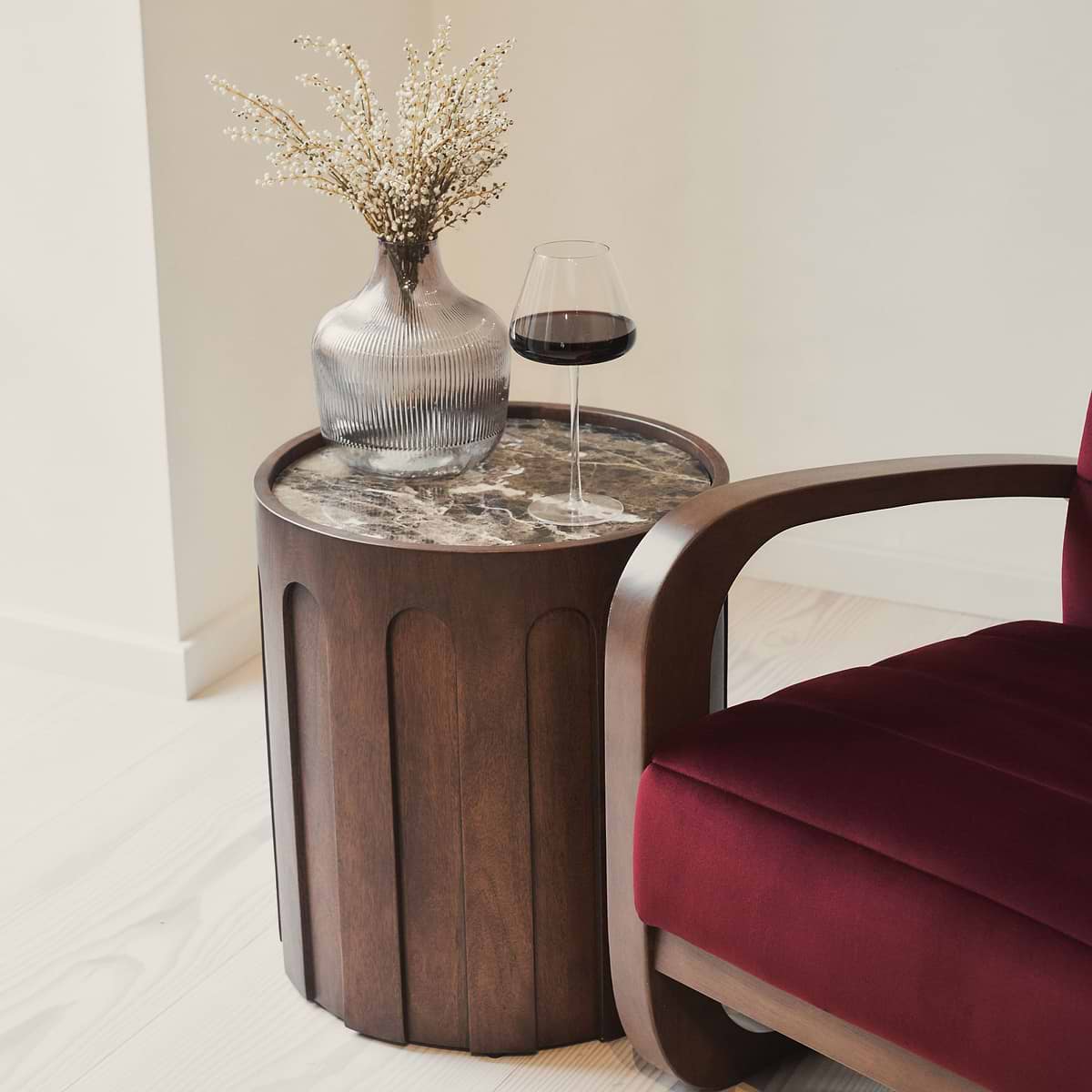 Dalton - Velvet Accent Chair Merlot Red & Dark Wood