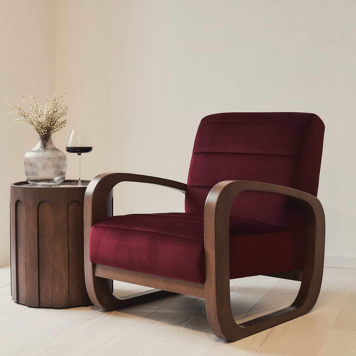 Dalton - Velvet Accent Chair Merlot Red & Dark Wood