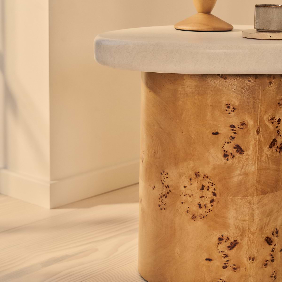 Aegean - Natural Burl Wood & Concrete Irregular Side Table