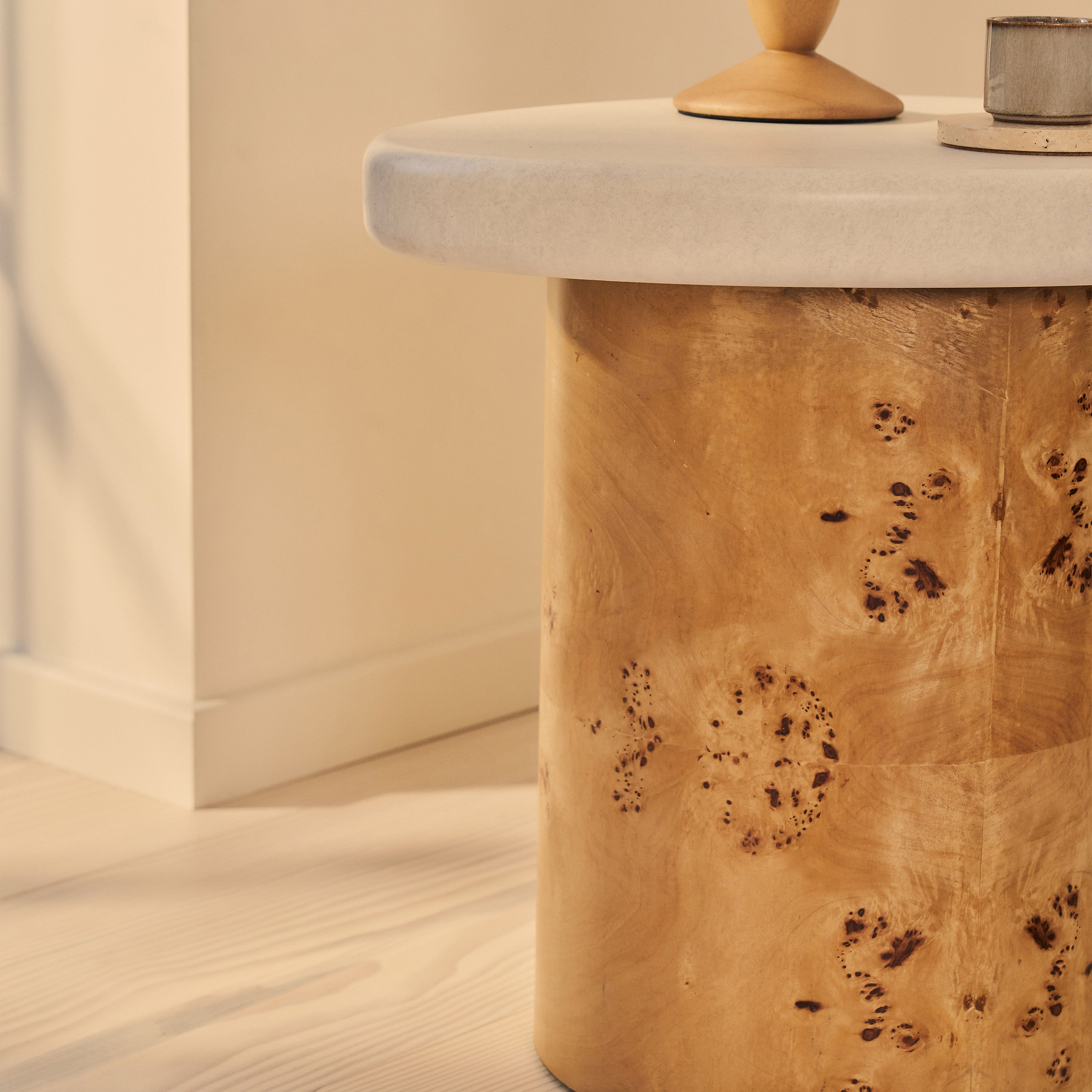 Aegean - Natural Burl Wood & Concrete Irregular Side Table