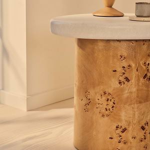 Aegean - Natural Burl Wood & Concrete Irregular Side Table