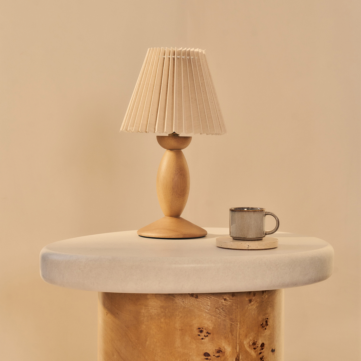 Aegean - Natural Burl Wood & Concrete Irregular Side Table