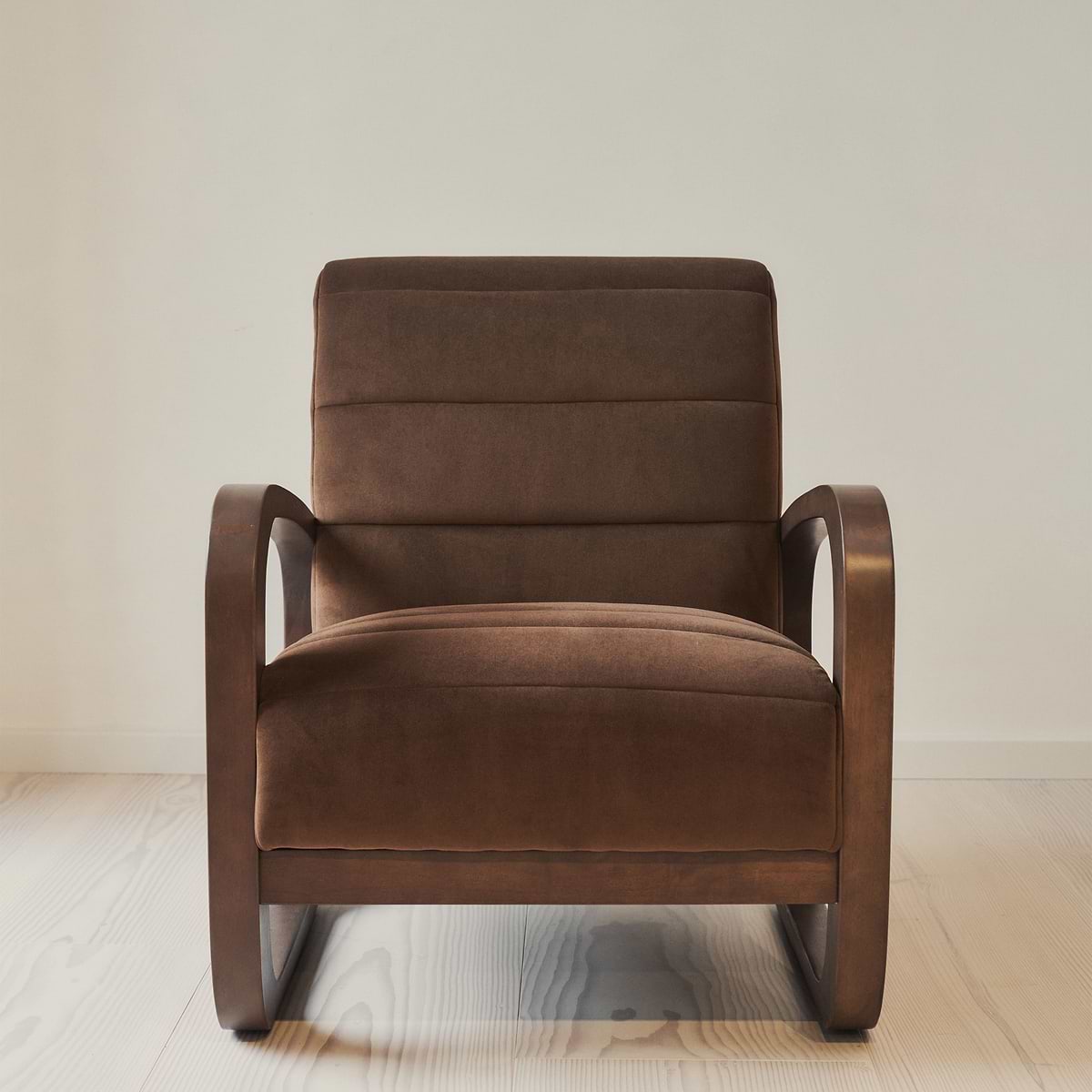Dalton - Velvet Accent Chair Brown & Dark Wood