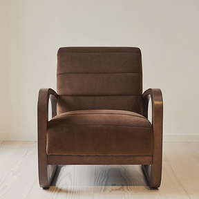 Dalton - Velvet Accent Chair Brown & Dark Wood