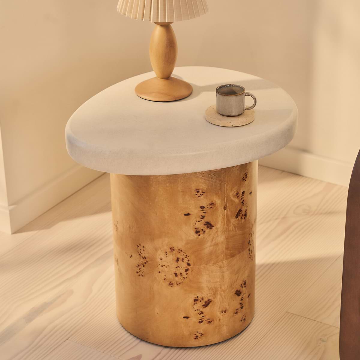 Aegean - Natural Burl Wood & Concrete Irregular Side Table