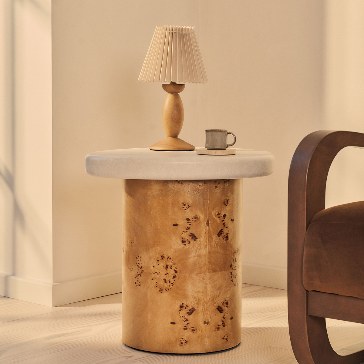 Aegean - Natural Burl Wood & Concrete Irregular Side Table