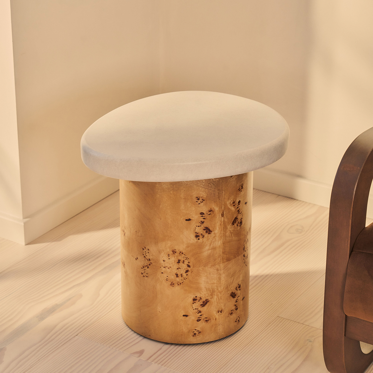 Aegean - Natural Burl Wood & Concrete Irregular Side Table