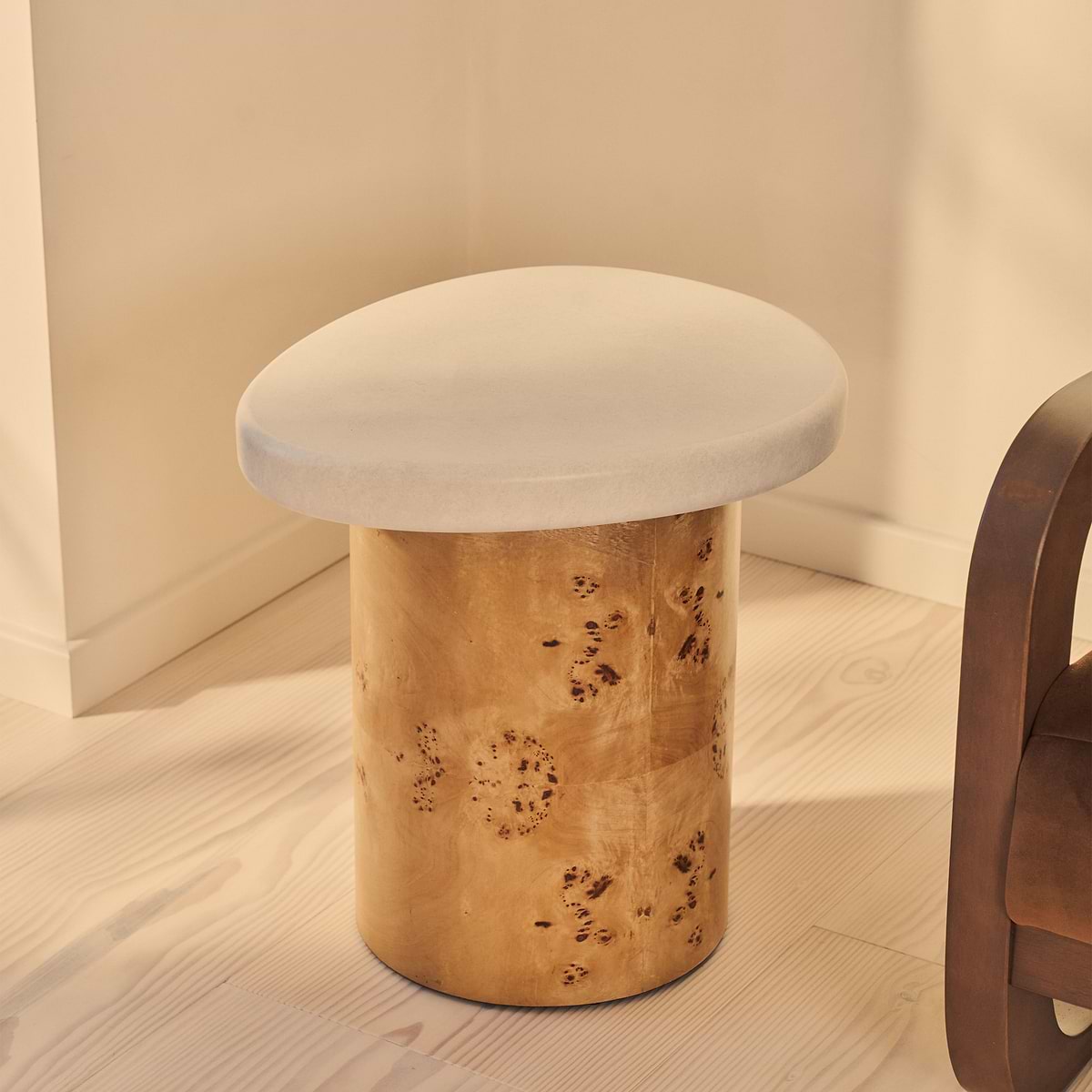 Aegean - Natural Burl Wood & Concrete Irregular Side Table