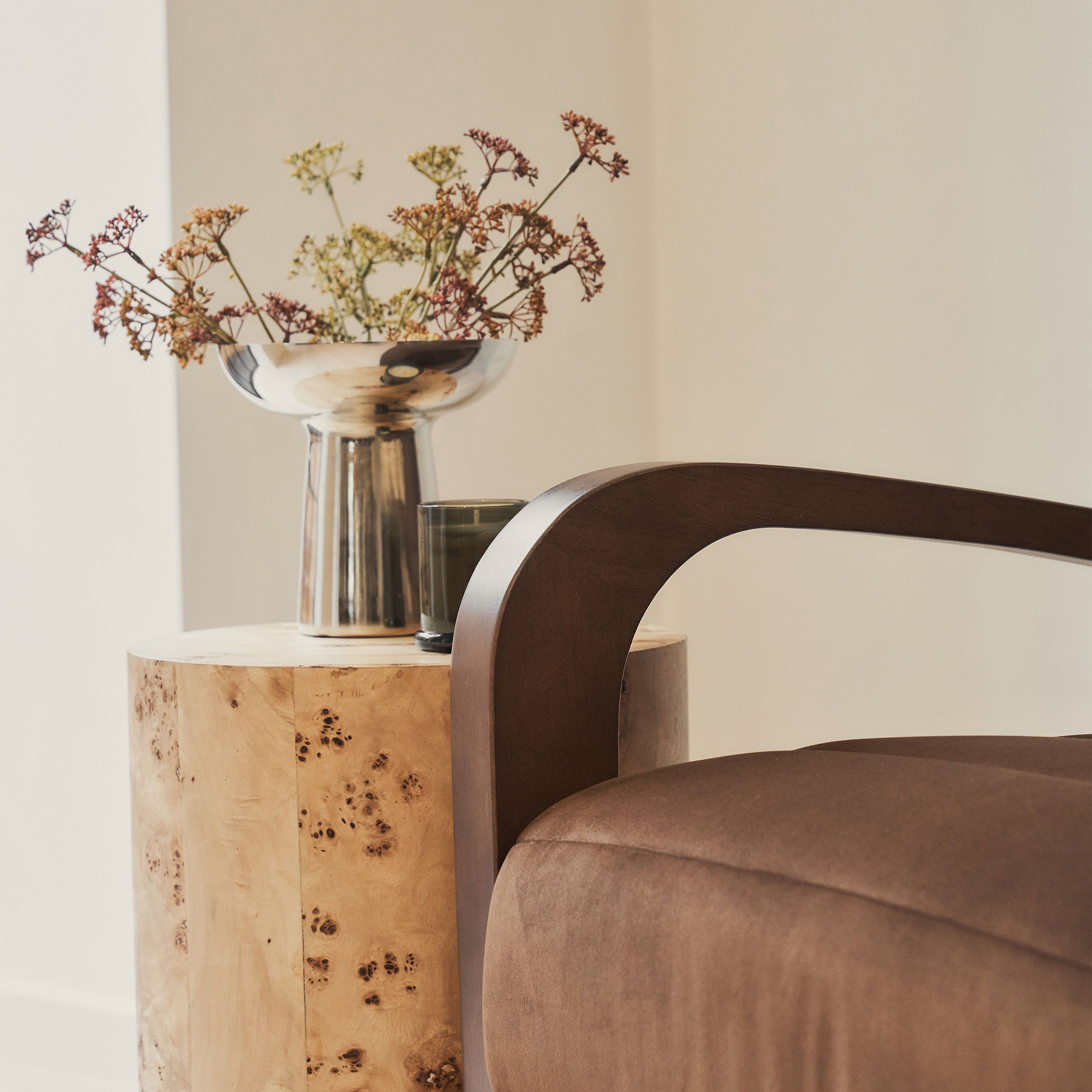 Dalton - Velvet Accent Chair Brown & Dark Wood