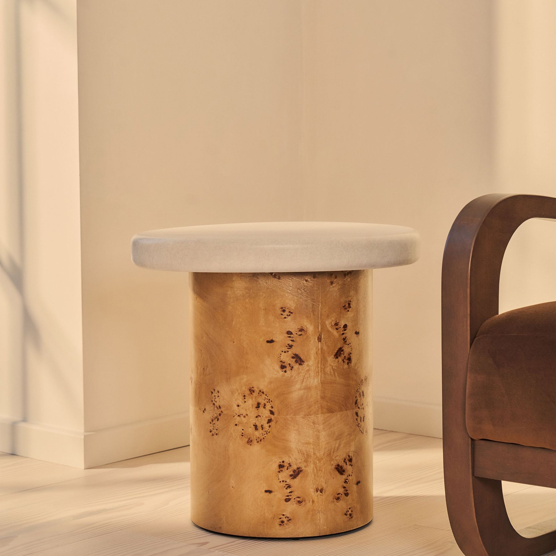 Aegean - Natural Burl Wood & Concrete Irregular Side Table