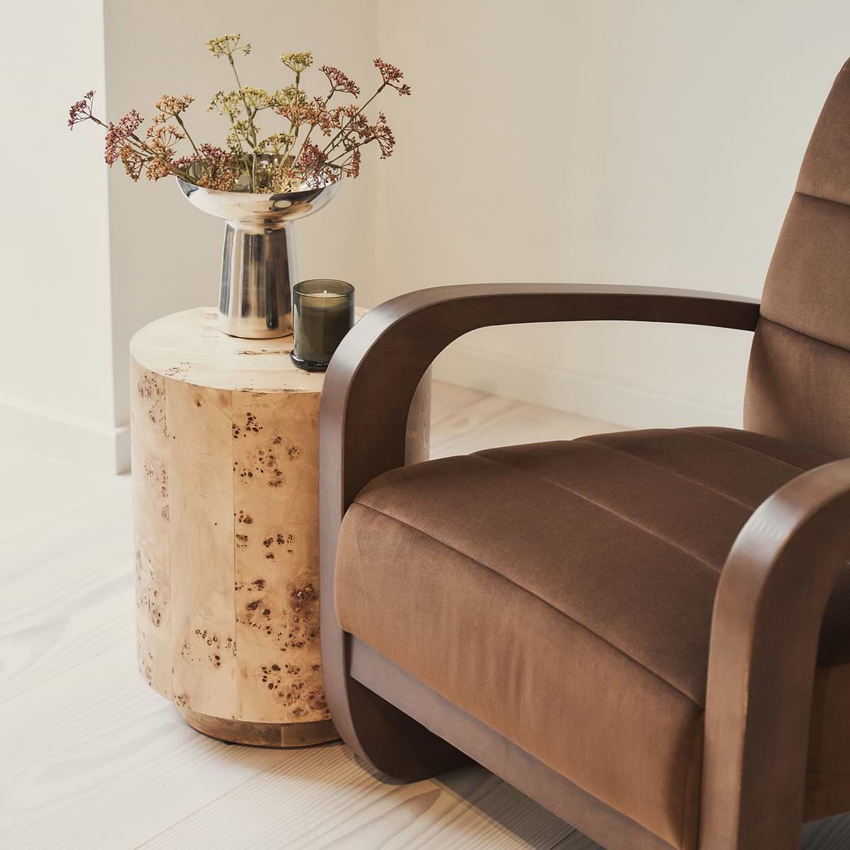 Dalton - Velvet Accent Chair Brown & Dark Wood