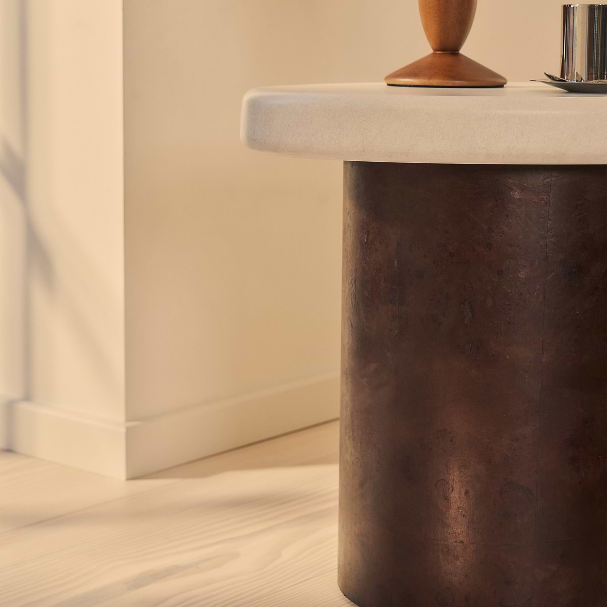 Aegean - Dark Burl Wood & Concrete Irregular Side Table