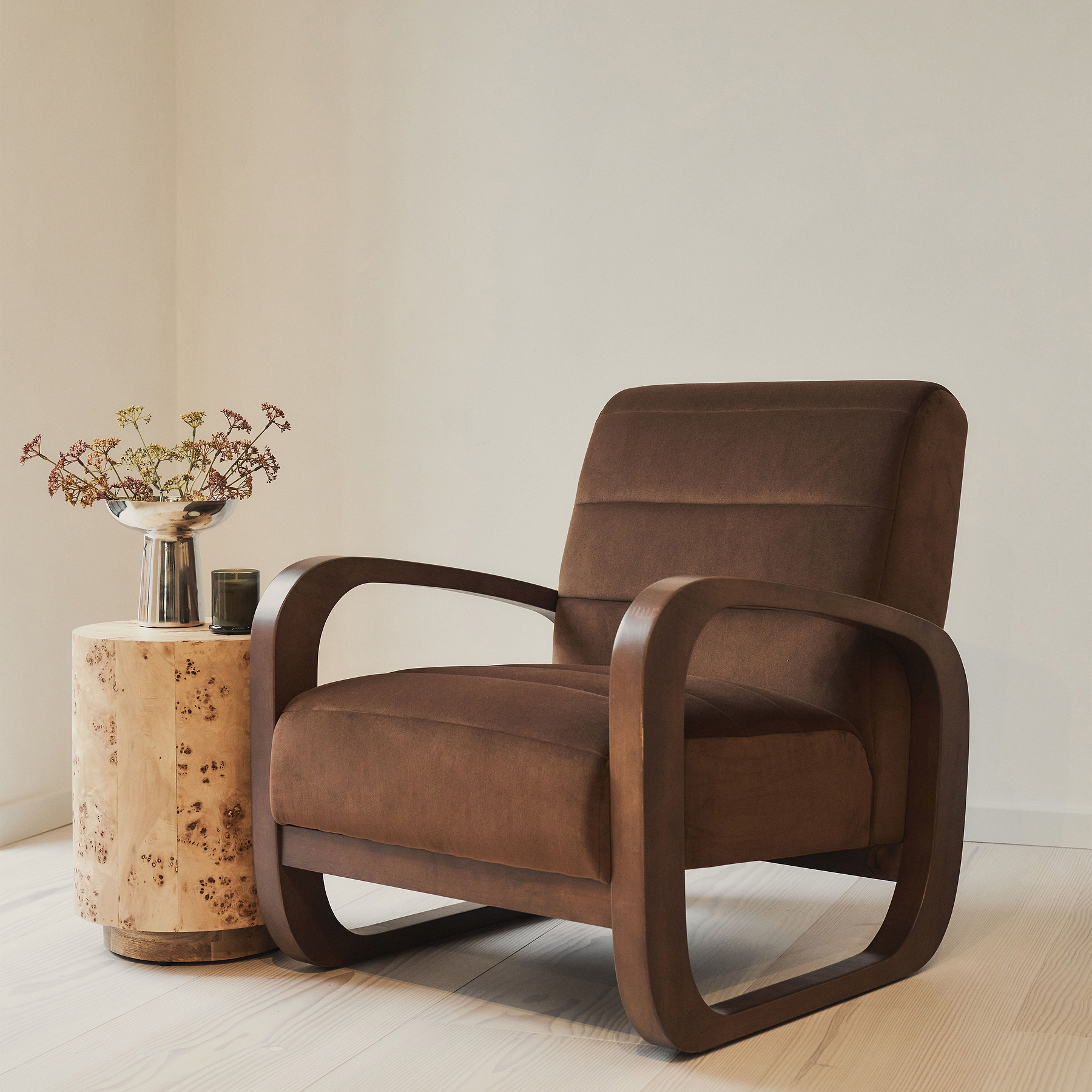 Dalton - Velvet Accent Chair Brown & Dark Wood