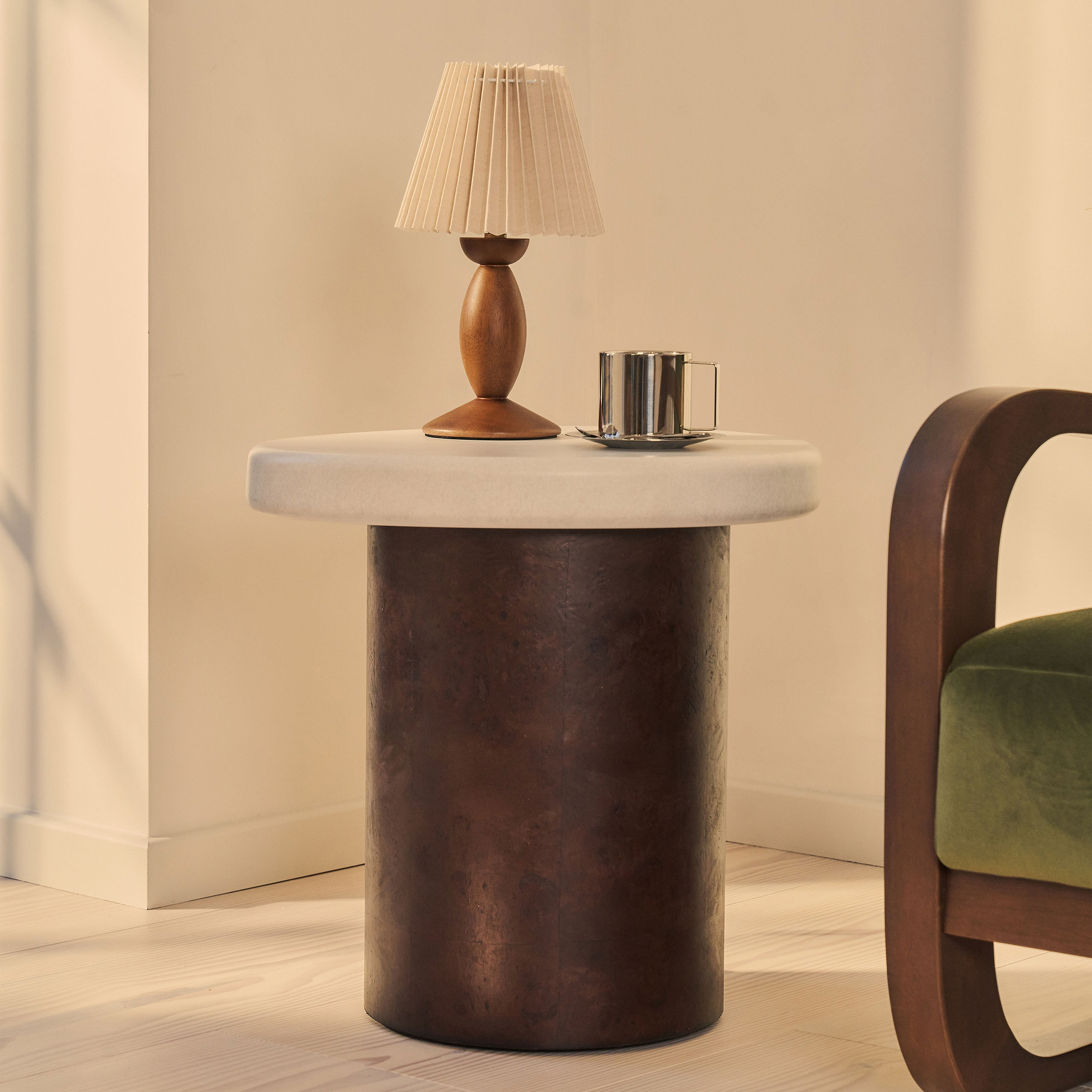 Aegean - Dark Burl Wood & Concrete Irregular Side Table