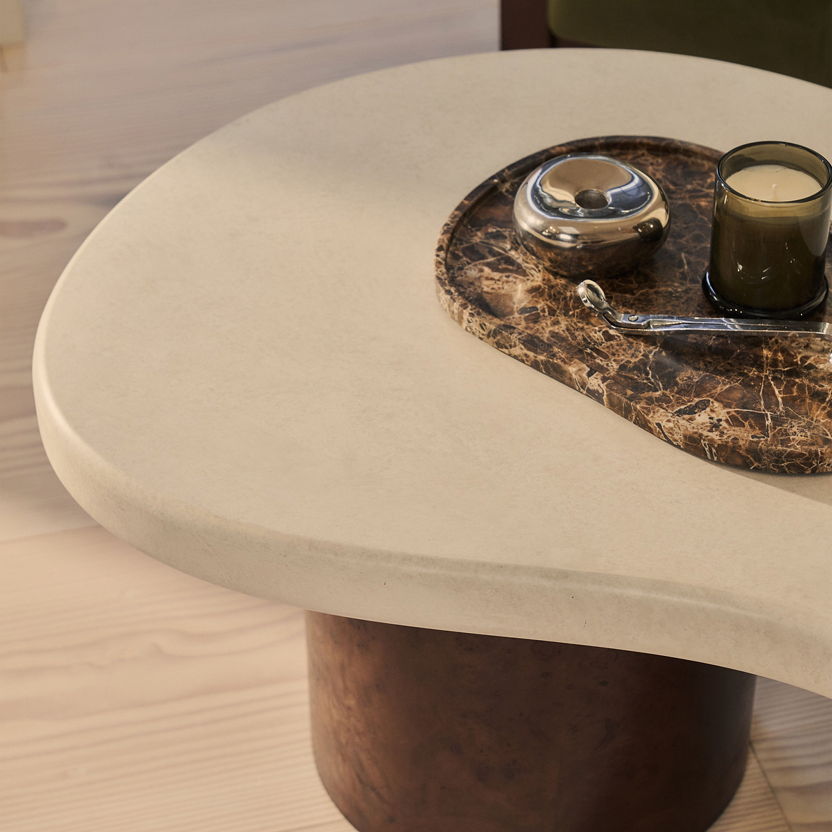 Aegean - Dark Burl Wood & Concrete Irregular Coffee Table 2 Legs