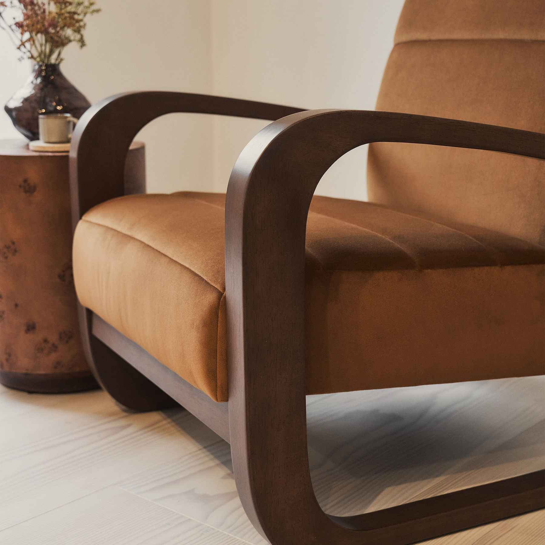 Dalton - Velvet Accent Chair Tobacco & Dark Wood