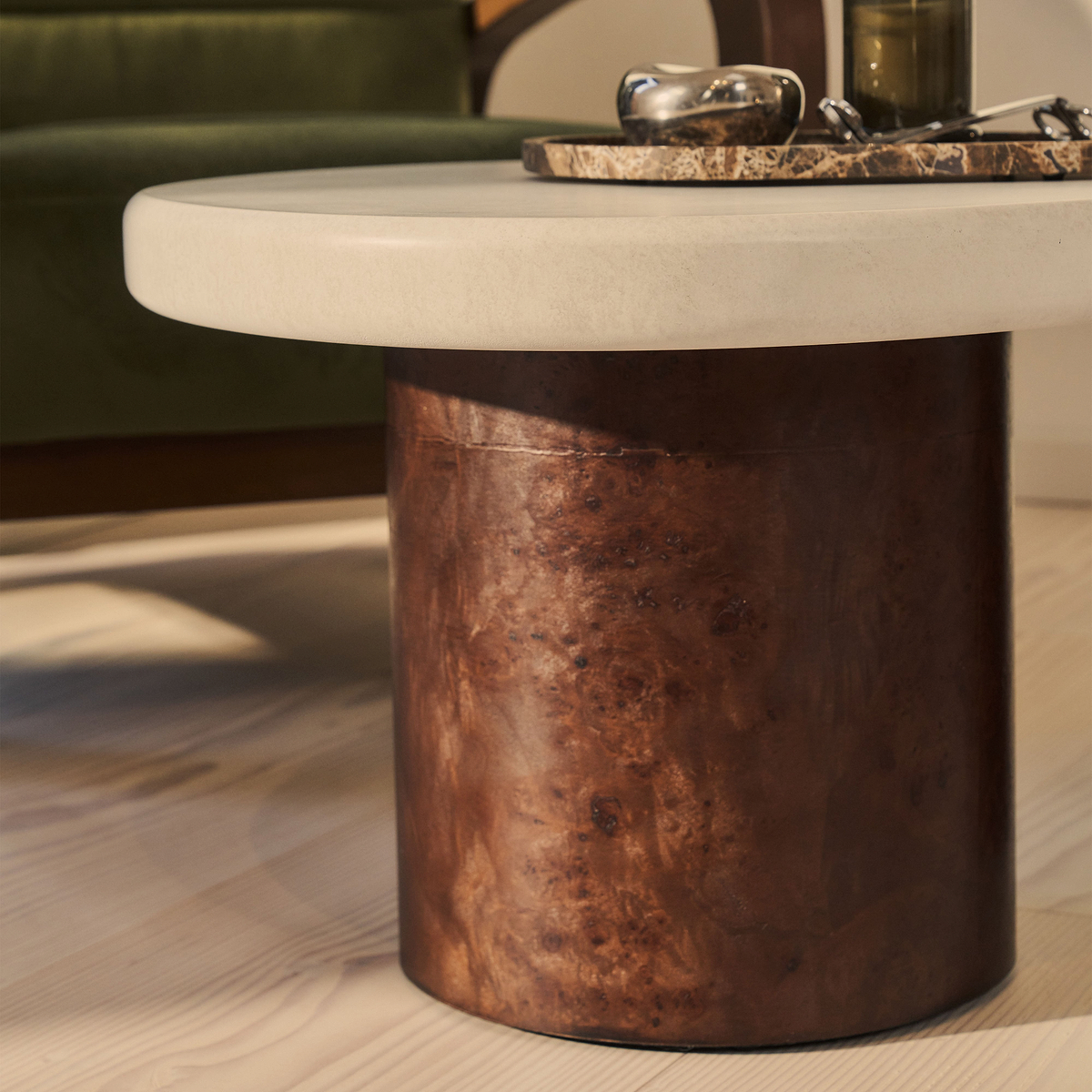 Aegean - Dark Burl Wood & Concrete Irregular Coffee Table 2 Legs