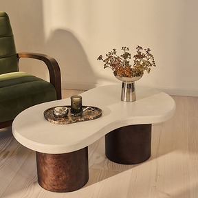 Aegean - Dark Burl Wood & Concrete Irregular Coffee Table 2 Legs