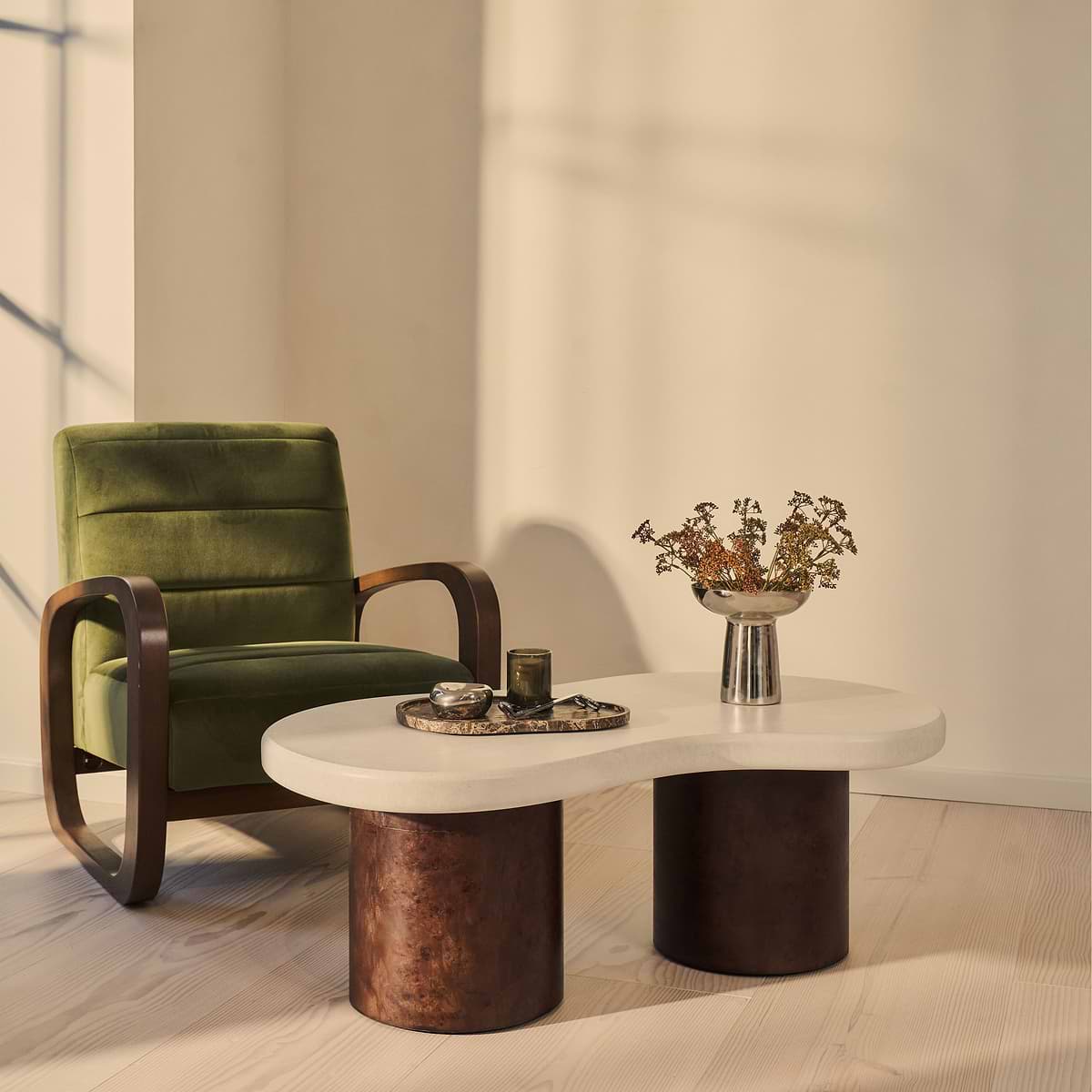 Aegean - Dark Burl Wood & Concrete Irregular Coffee Table 2 Legs