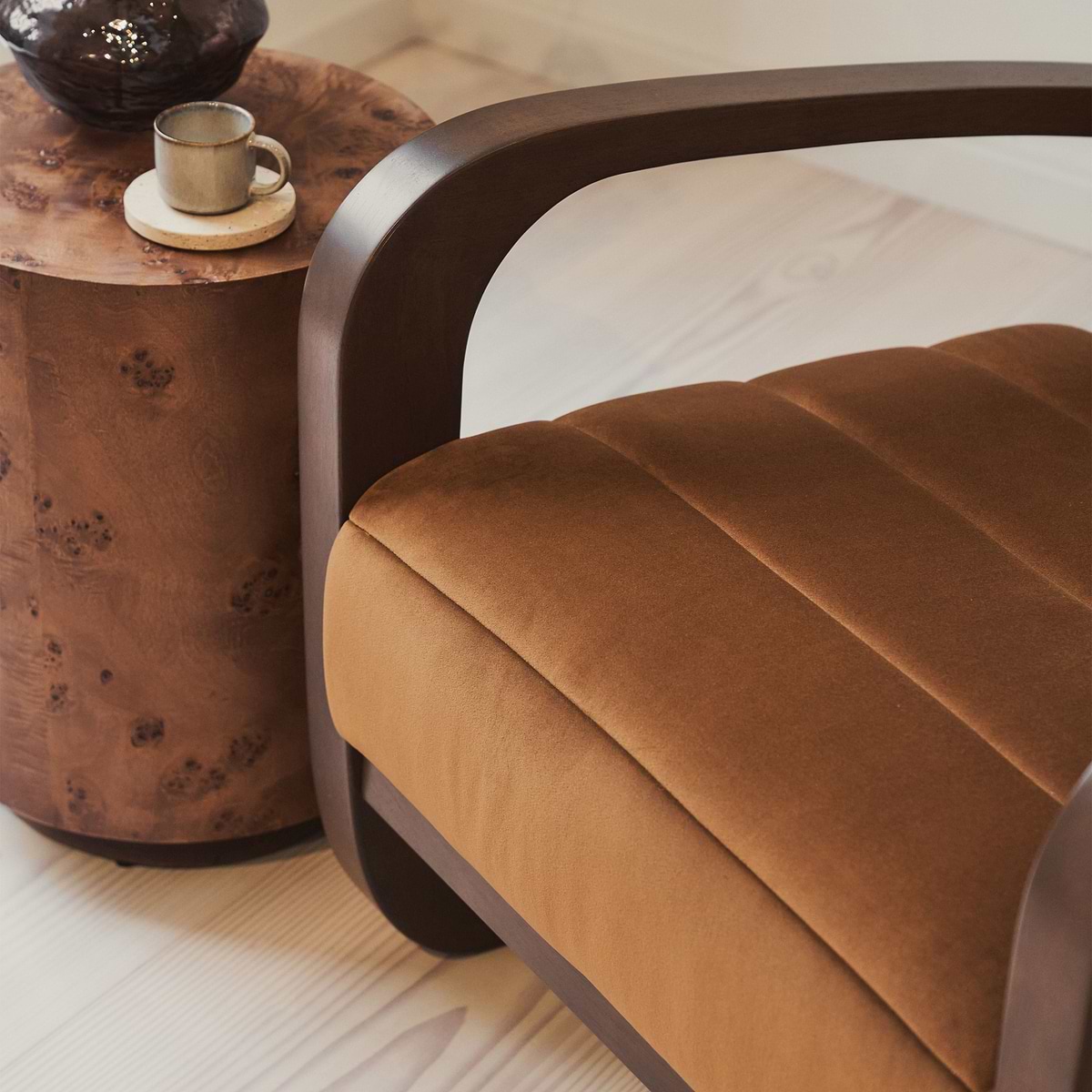 Dalton - Velvet Accent Chair Caramel & Dark Wood