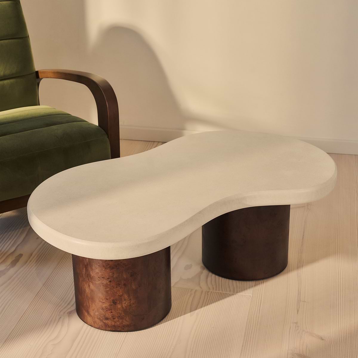 Aegean - Dark Burl Wood & Concrete Irregular Coffee Table 2 Legs