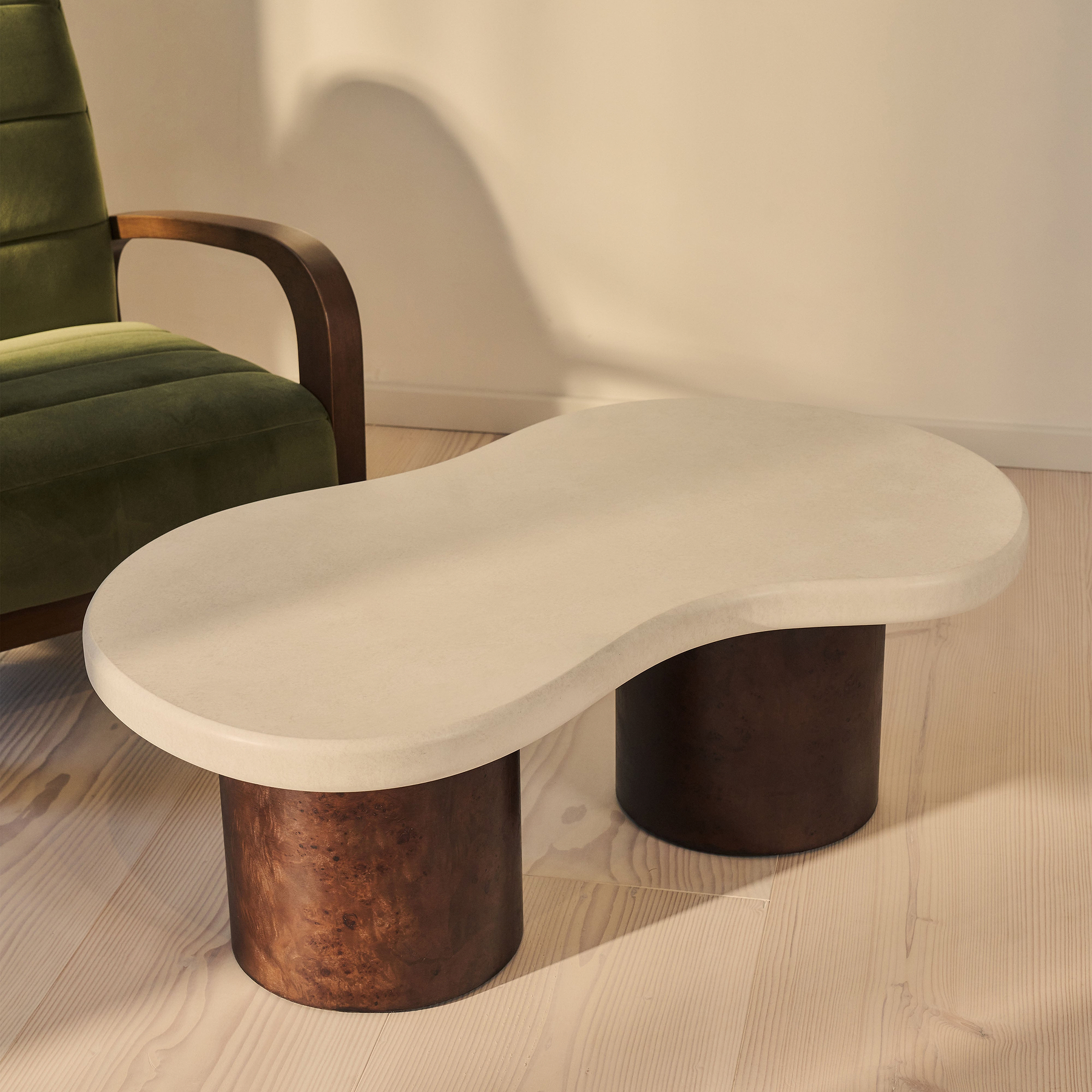 Aegean - Dark Burl Wood & Concrete Irregular Coffee Table 2 Legs