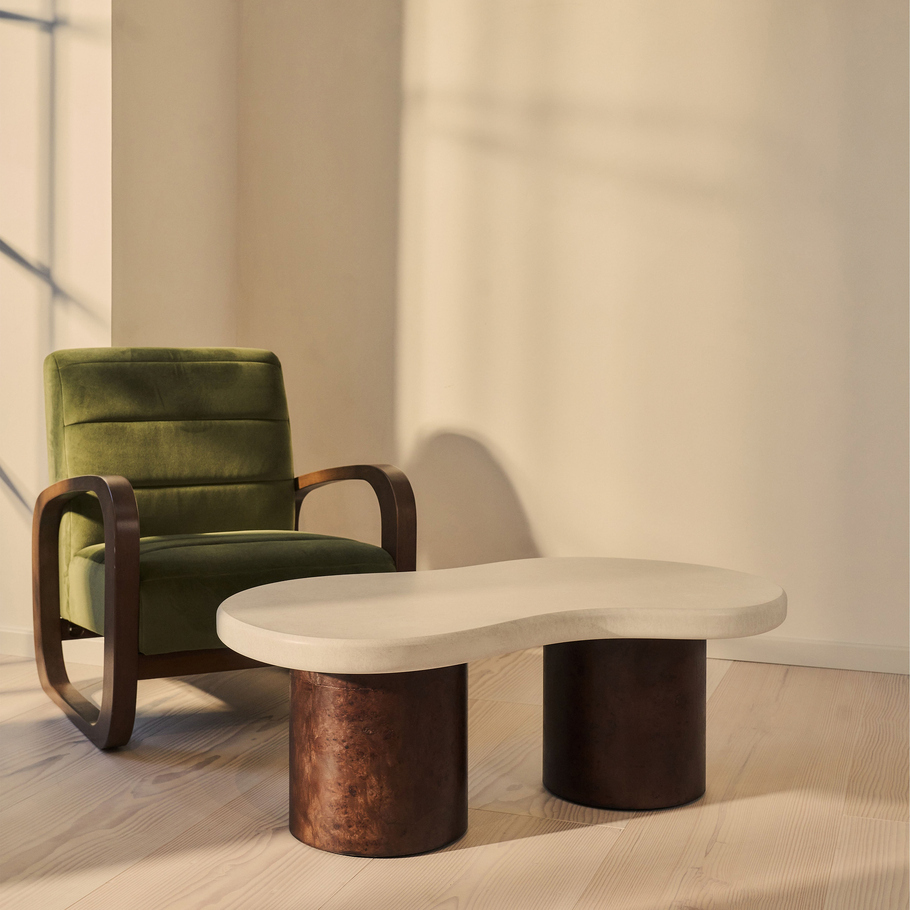 Aegean - Dark Burl Wood & Concrete Irregular Coffee Table 2 Legs