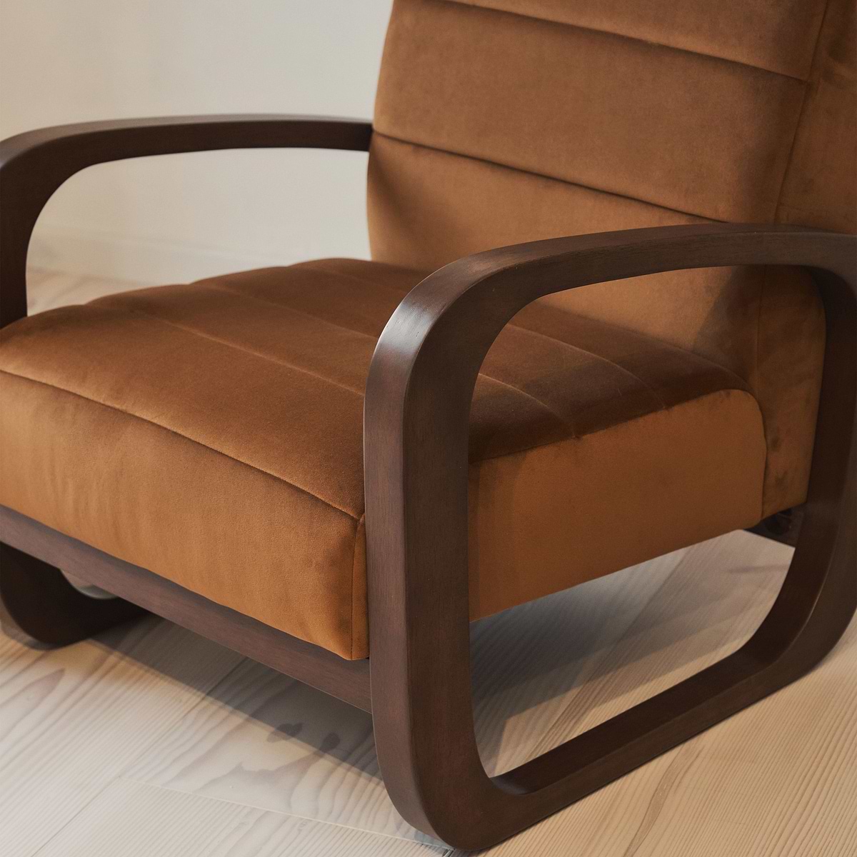 Dalton - Velvet Accent Chair Caramel & Dark Wood